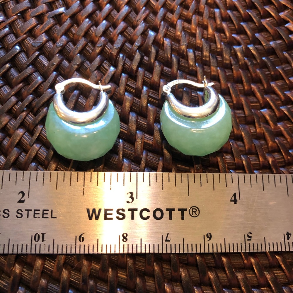Jade and sterling hoop earrings